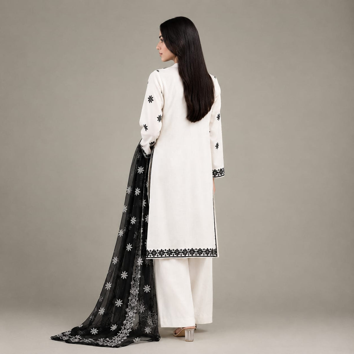 Black & White Signature Embroidered 3-Piece